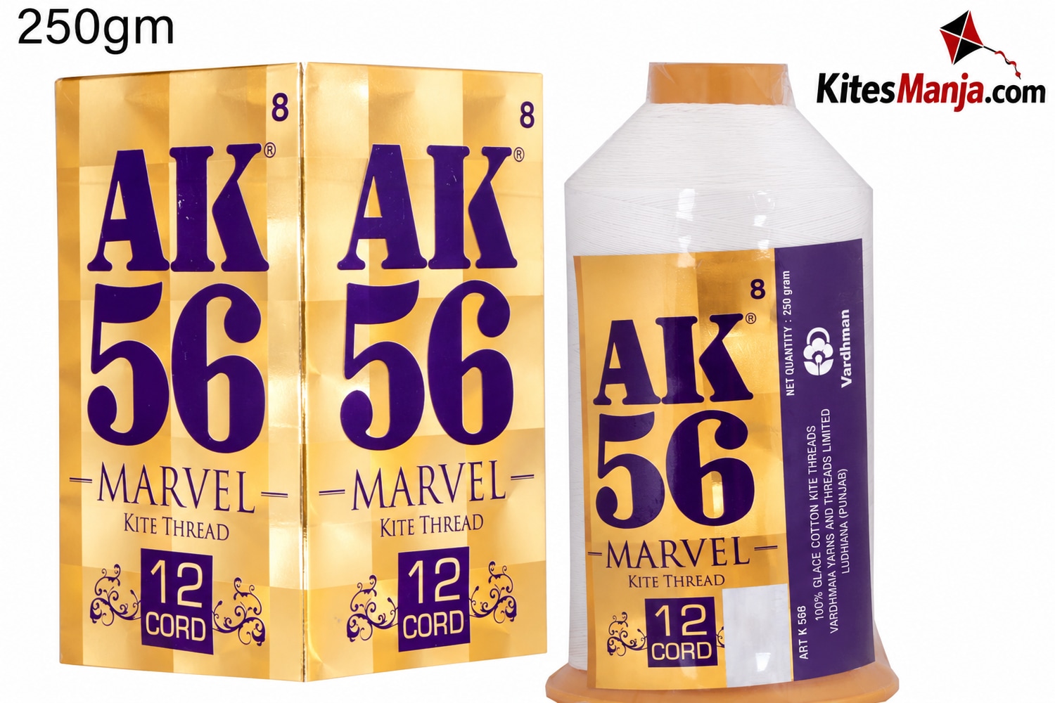 12 Cord Vardhman AK56 Marvel White Cotton Thread for Kite Flying (Original) 250 gm + Free Shipping