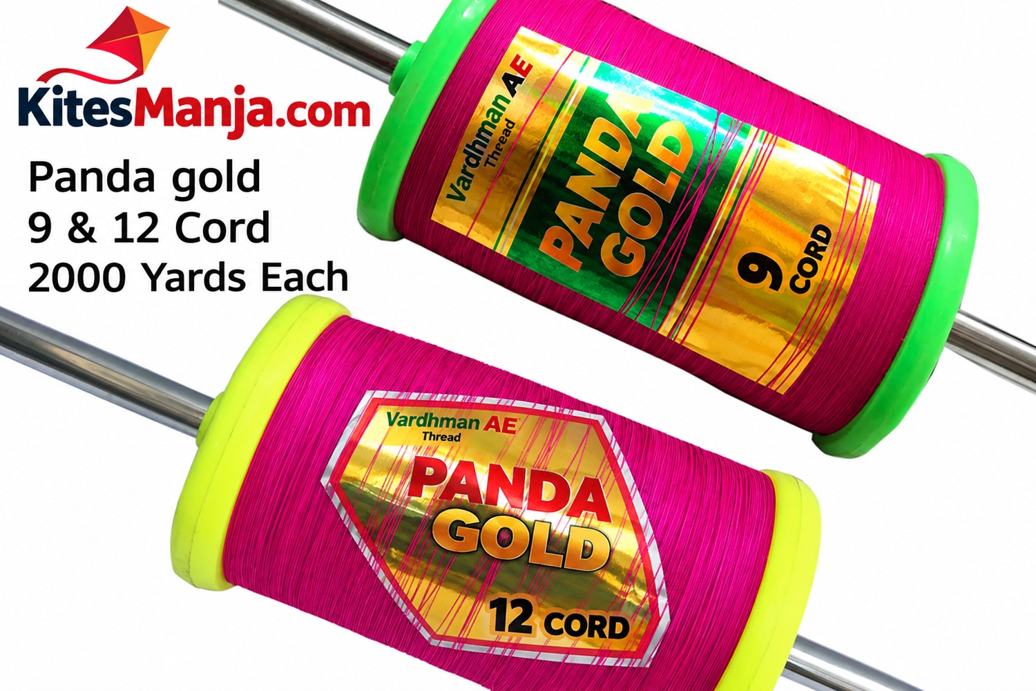 2 Set Panda Gold 9 & 12 Cord Strong Kite Flying Thread 2000 Yards Each (Combo)