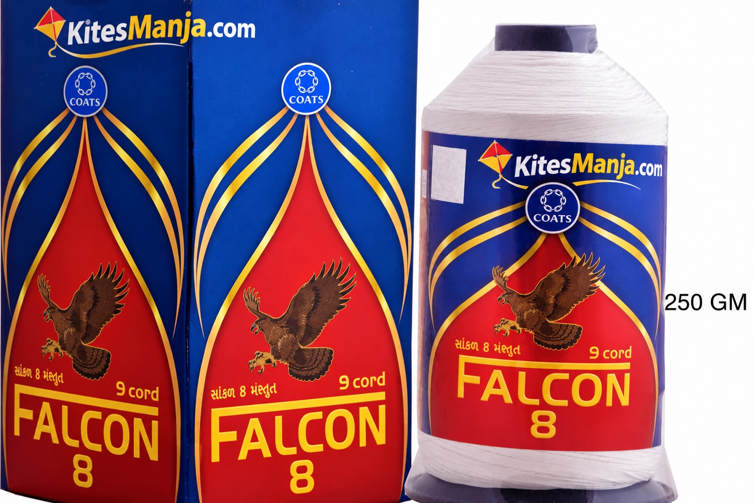 9 Cord Coats Falcon 8 White Cotton Thread for Kite Flying (Original) 250 gm + Free Shipping